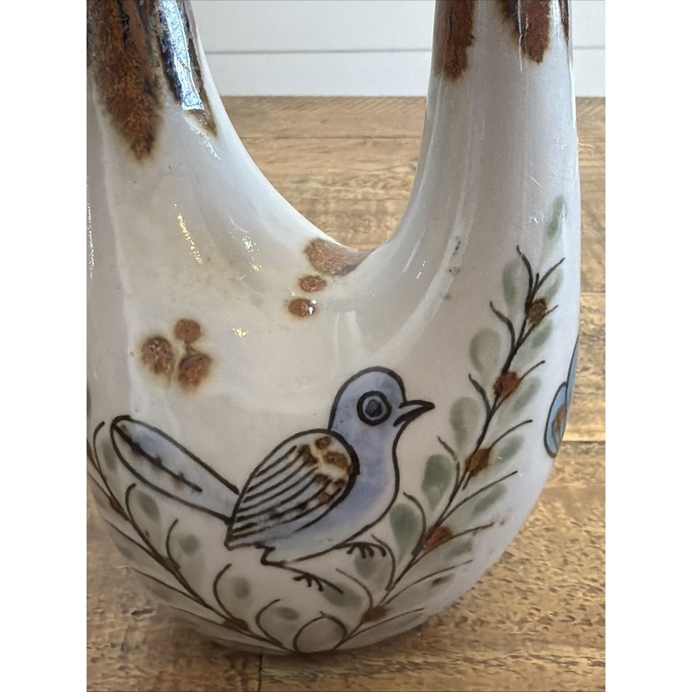 Vintage Tonala Mexico Double Spout Ceramic Vase 5 ¾" Folk Art Pottery Unsigned - Picture 2 of 10